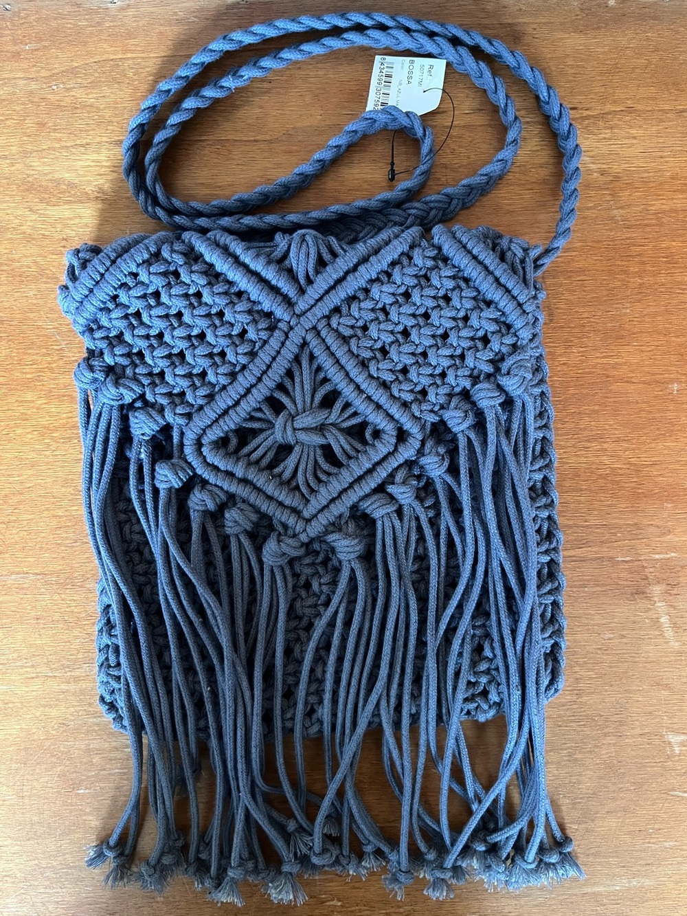 NWT Boho Macramé Fringe Crossbody Bag - Slate Blue